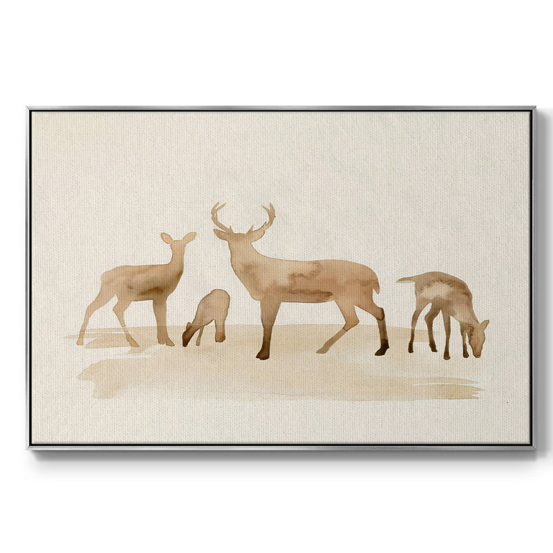 Whitetail Herd I, peinture sur toile encadrée, H 25 po x l 37 po x P 2 po, Encadrement argenté