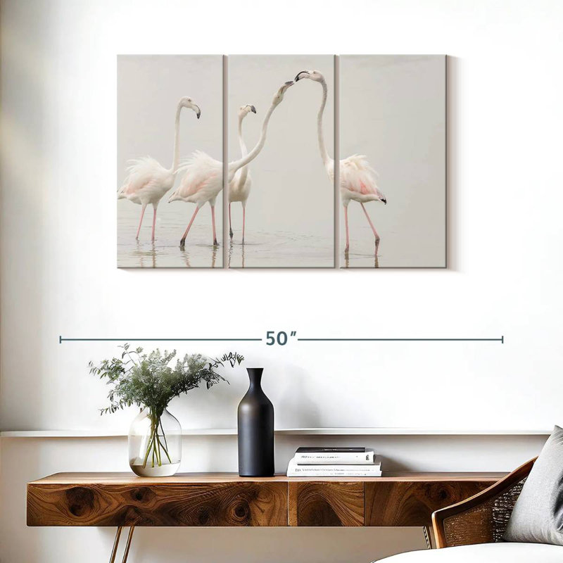 Pristine White Flamingos, 24" H x 38" W