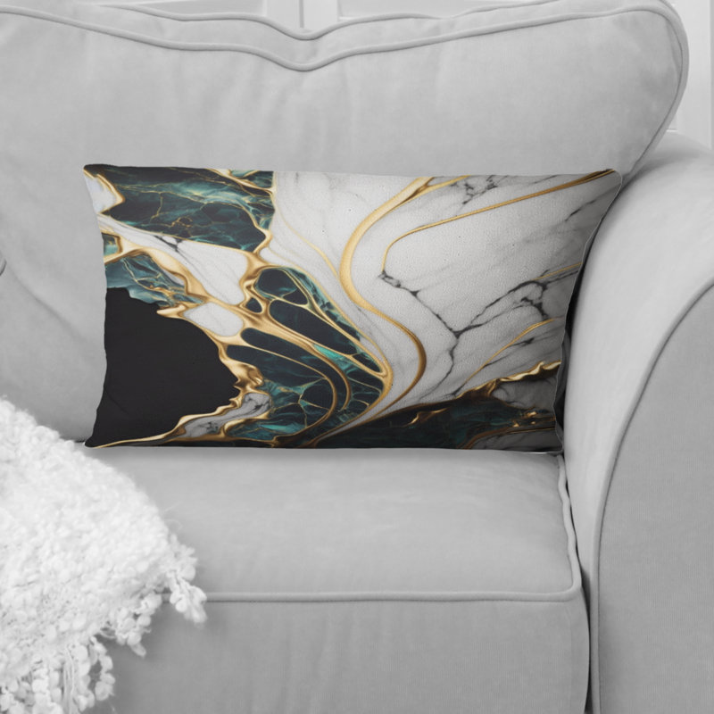 Abstract Geode Gold and Green Marble III - Coussin abstrait en marbre, 12" x 20"