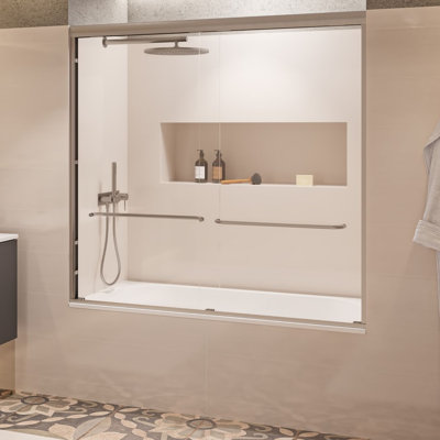 Strada Light 56 - 60 x 60" Frameless Bypass Sliding Bathtub Door 1/4" (6 mm) Clear Tempered Glass
