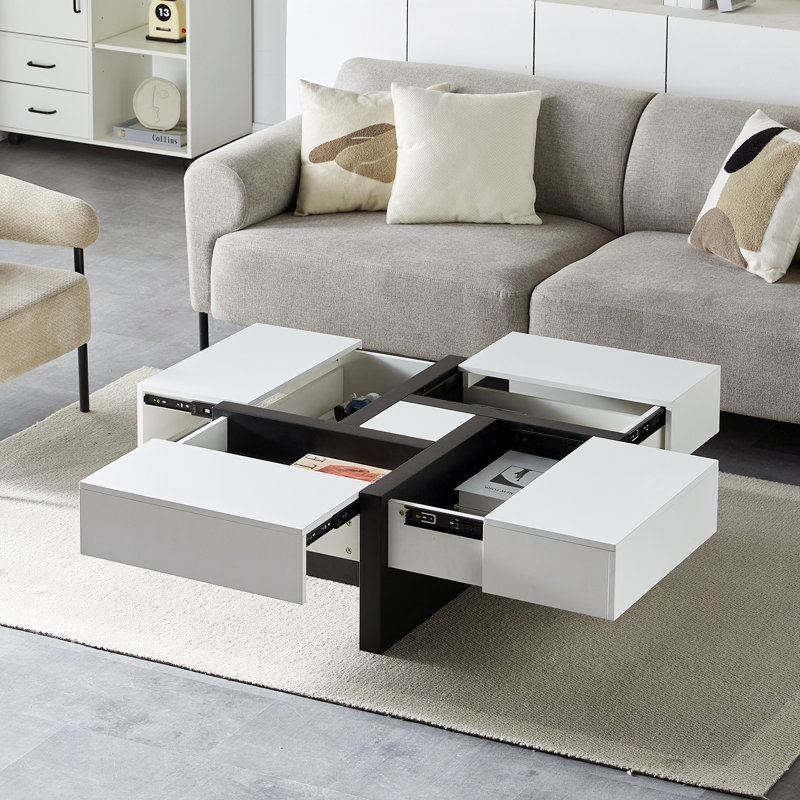 Coffee Table with Storage, Black/White