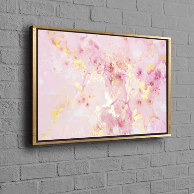 Modern Abstract Pink And Gold Marble Art On Canvas Encased - Luxury Wall Decor For Contemporary Homes