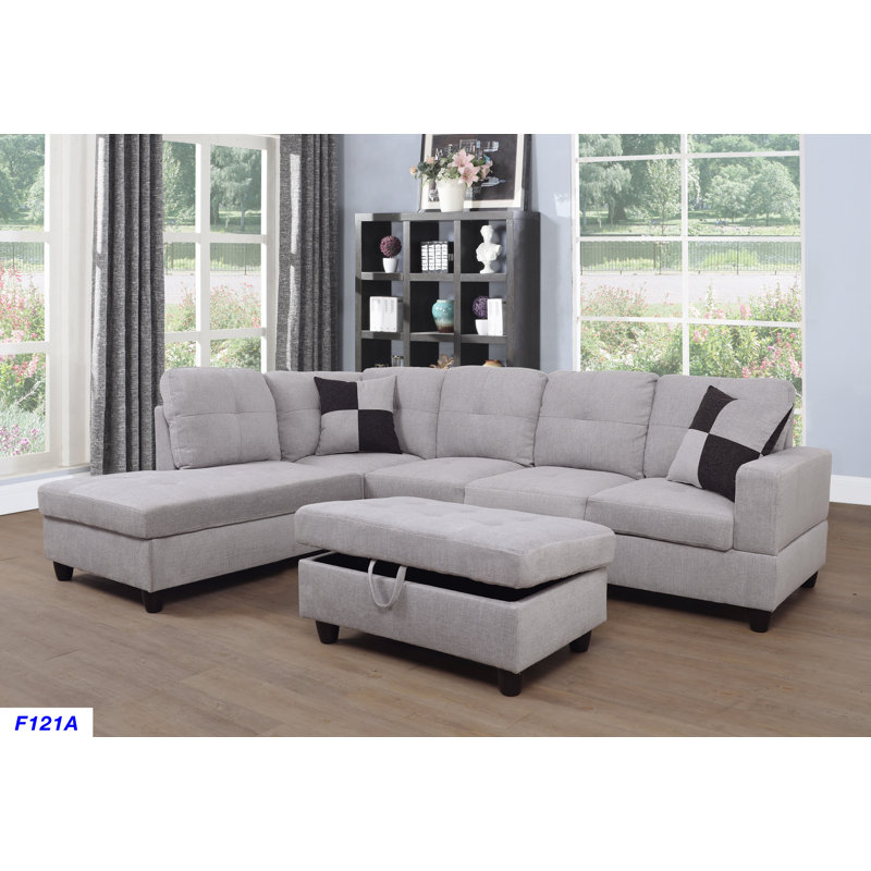 Asenath Upholstered 103.5 " Microfiber / Microsuede Curved Corner Sectional with Ottoman, Left Hand Facing