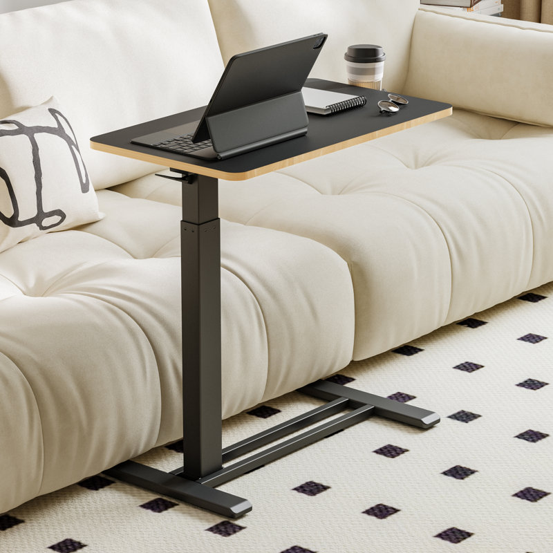 Table de lit réglable et mobile Kristee avec roulettes cachées, H 40,5 po x l 31,5 po x P 17,7 po, Noir avec bordure érable