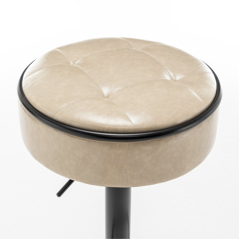Tabouret de bar rond 2 avec rangement en cuir kaki et pivotant à 360 °, Kaki