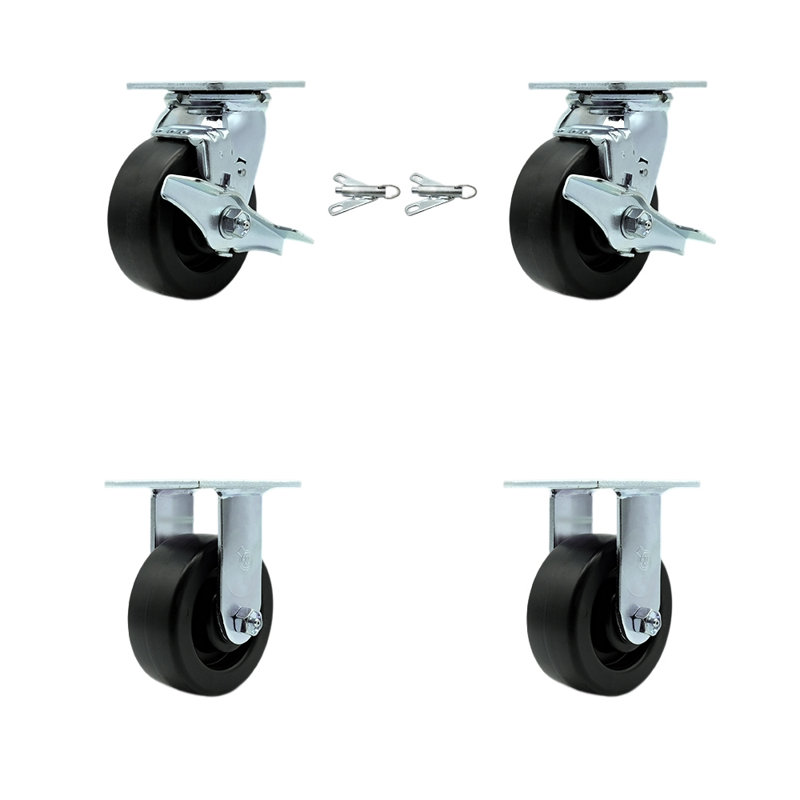 5 Inch Polyolefin Caster Set with 2 Brakes/Swivel Lock 2 Rigid Service Caster|SCC-30CS520-POB-TLB-BSL-2-R-2