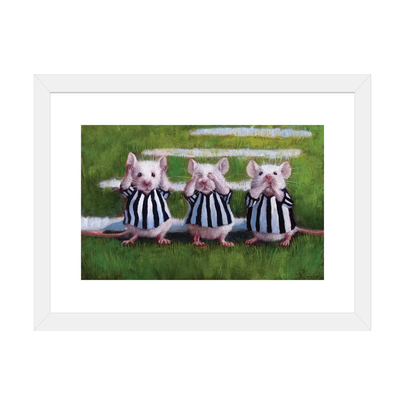 «Three Blind Mice», art encadré, H 16 po x l 24 po x P 1 po, Papier encadré blanc
