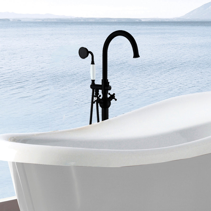 Hand Shower Accompanied Bathtub Faucet - Matte Black, Metal, Bathroom Tub Fashion
