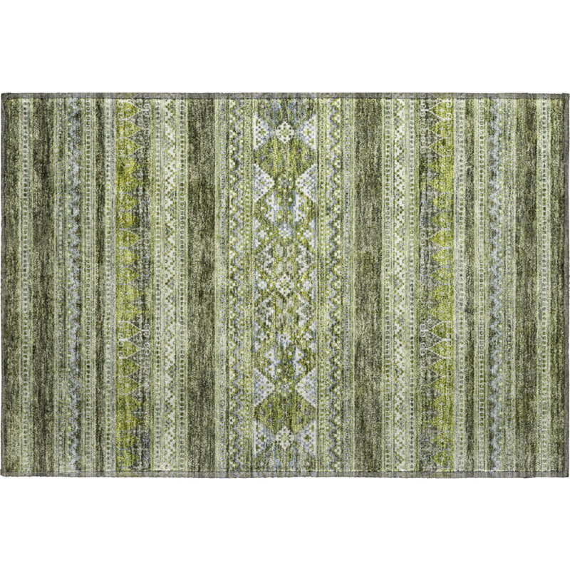 Premium Machine Washable Prisco Olive Rug, Rectangle 1'8" x 2'6"