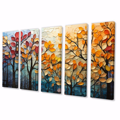 «Leaves Autumnal Symphony Patchwork I», reproduction de toile tendue 5 pièces