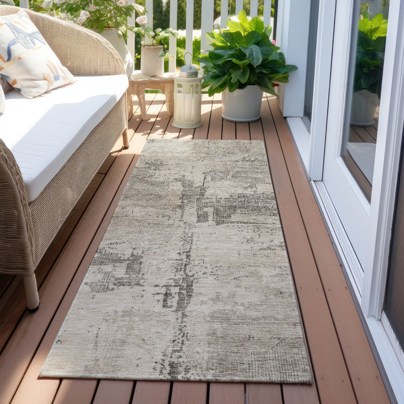 Pliora Ivory Washable Indoor-Outdoor Rug - , 2'3" x 7'6"