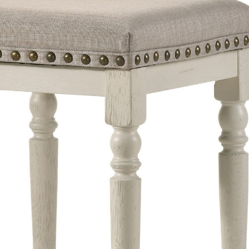 Tabouret à hauteur de comptoir, garniture cloutée luxueuse, Blanc antique, Très grand (siège d'une hauteur de 42 po)
