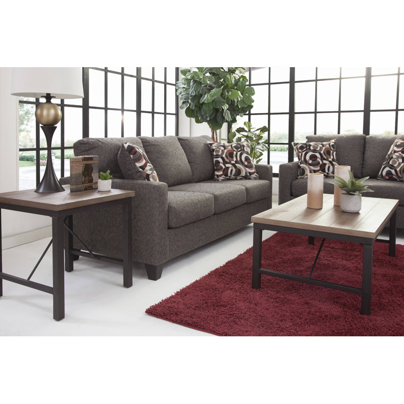 Charcoal Gray Linen Track Arm Sofa with Pillow Back