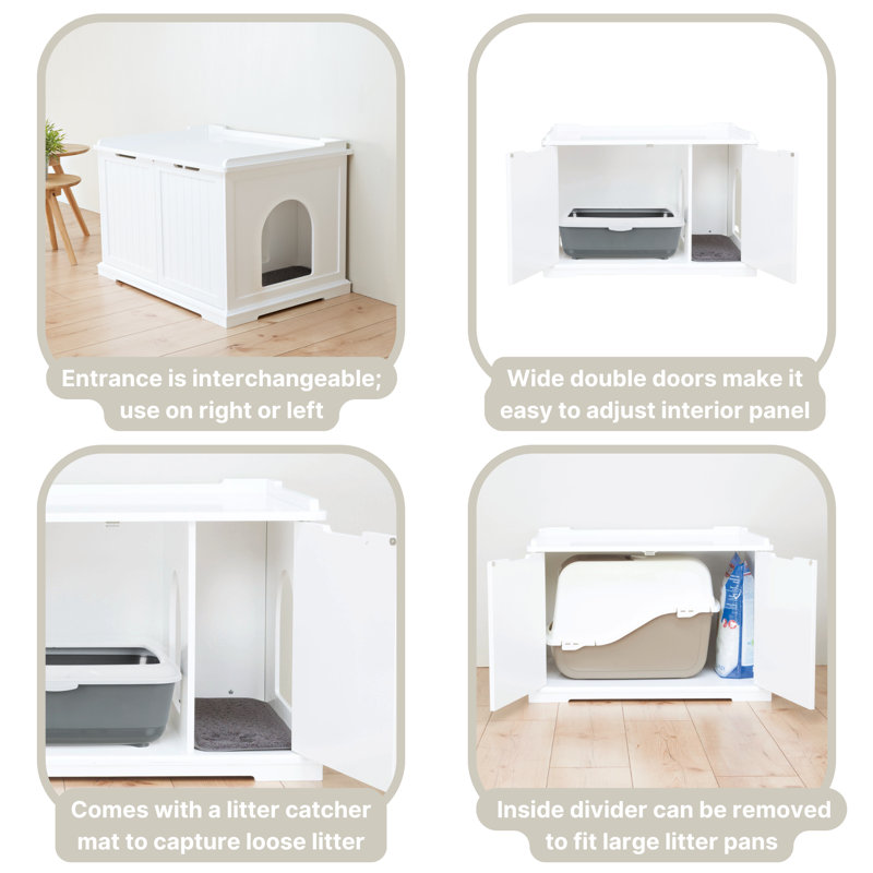 White Wooden XL Cat Litter Box Enclosure and Pet House