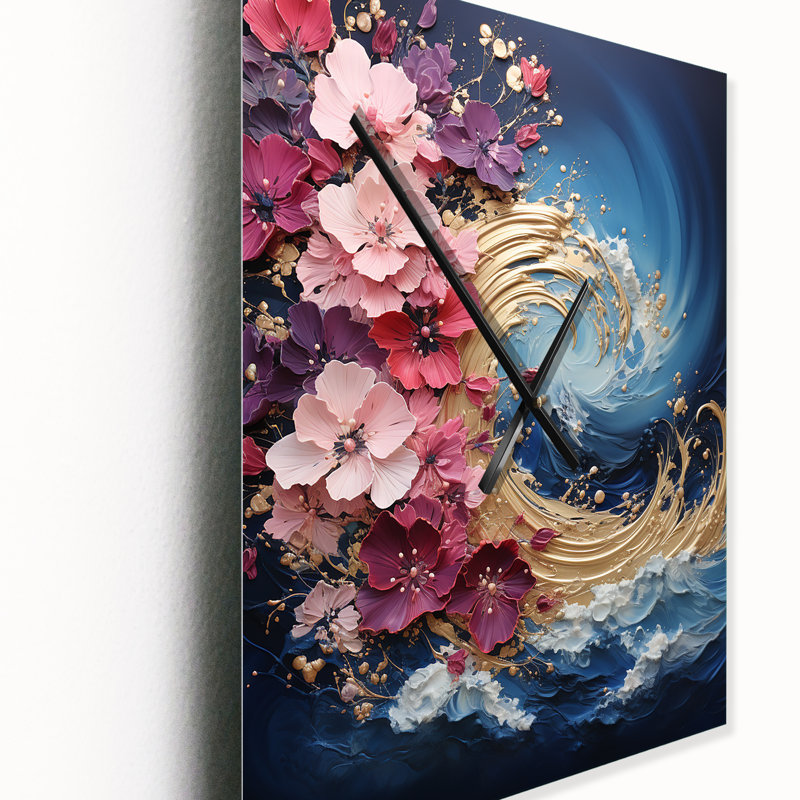 Horloge murale moderne Golden Fushia Surge II - Abstract Spirals, Petit