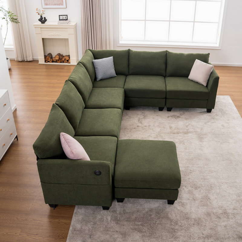 122.8 '' U-shaped Sectional Sofa Corner Sofa, Living Room Modular Cloud Couch With Ottoman, Forest Green Linen
