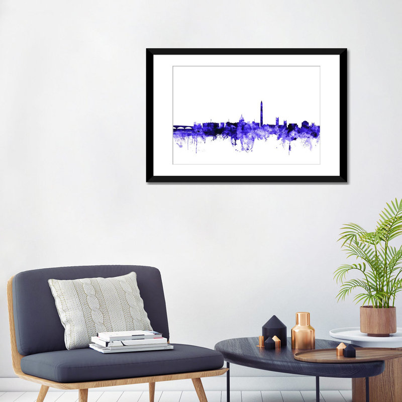 «Washington, DC Skyline» par Michael Tompsett, impression sur toile tendue, Papier avec cadre noir, Blanc