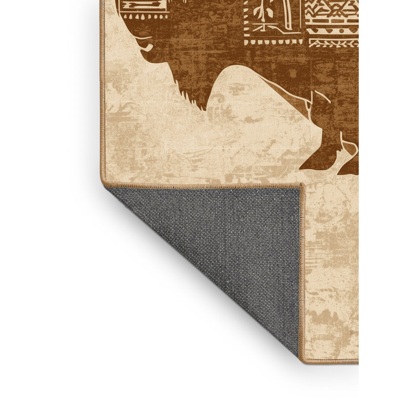 Tapis moelleux moelleux blanc à motif de blocs rustiques blancs Buffalo - reliure brun clair, 7 x 9