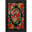 Tapis décoratif noir multicolore à motif floral et rose à franges-1505190533
