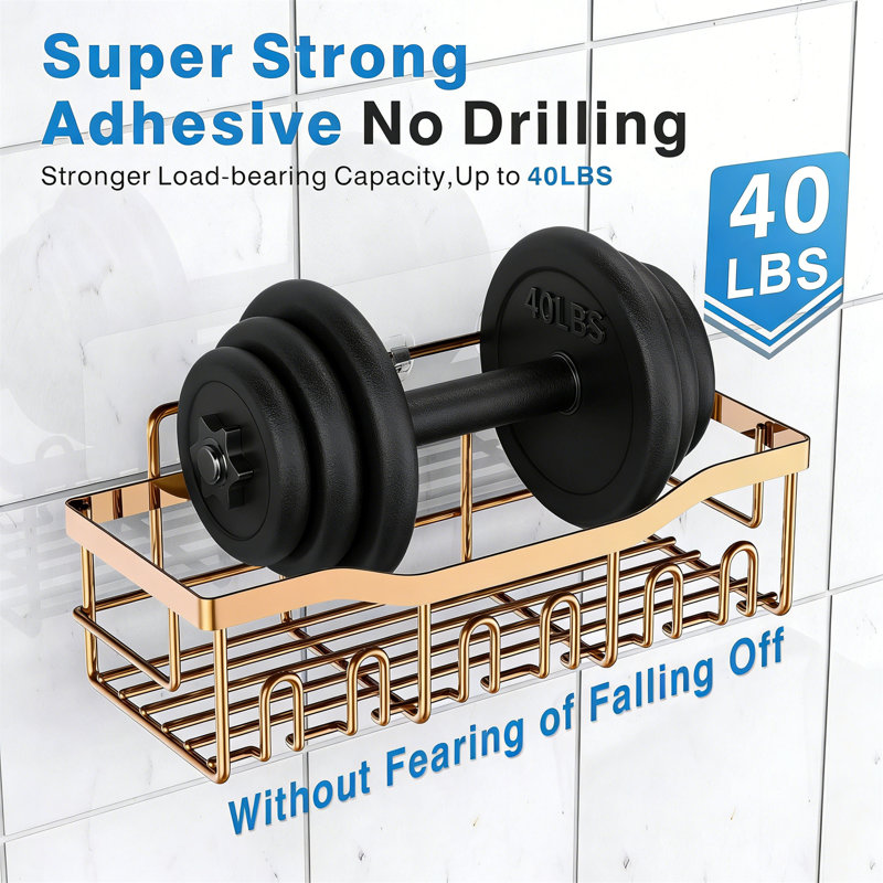 2-Pack Stainless Steel Adhesive Shower Caddy, No-Drill Rustproof Bathroom Storage Shelf