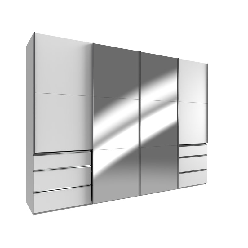 Aelia 4 Door Manufactured Wood Wardrobe, 216cm H x 300cm W x 65cm D, White/Clear
