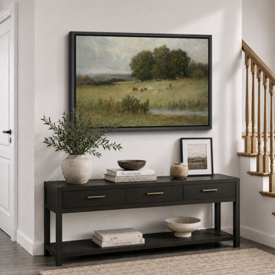 Pastoral Meadow With Cows Landscape Artwork, Living Room Dining Room Pictures, Framed Canvas Giclee Print Wall Art