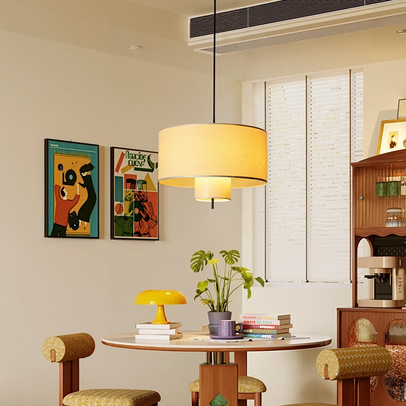 1-Light Minimalist Pendant Lights Drum Kitchen Island, 15.35" H x 23.62" W x 23.62" D