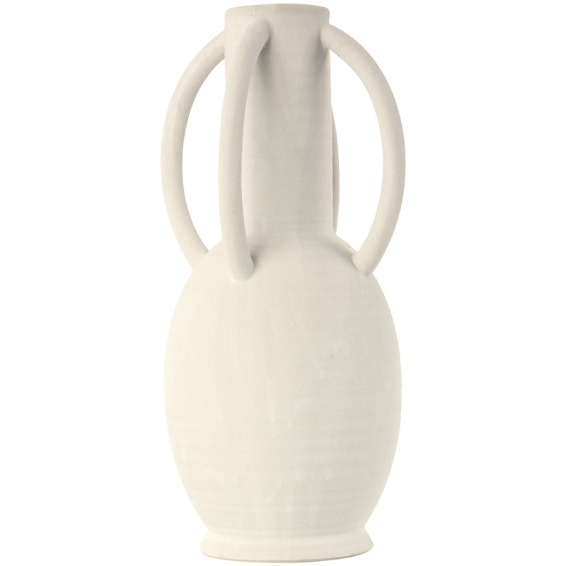 Vase décoratif en céramique avec 4 poignées, Crème, H 13,95 po x l 13,95 po x P 13,95 po