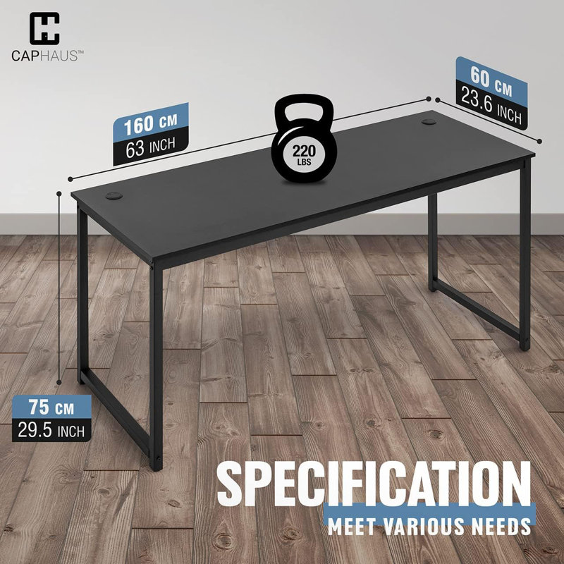Black Modern Work Desk, Space-Saving Home Office Writing Desk, Multiple Options, 29.5" H x 63" W x 23.6" D