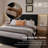 Velvet Upholstered Platform Bed With Metal-Framed Headboard, Dual Wall Lamps And Bedside Tables, No Box Spring Needed-997239350-997239336