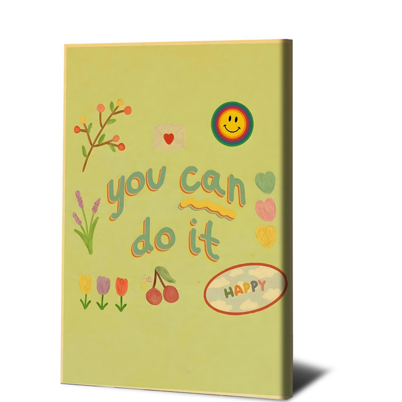 Affiche murale encadrée (1 pièce), décoration murale inspirante avec la citation « Tu peux le faire », un smiley, des fleurs et un cœur - Tableau sur toile motivant pour la décoration de la maison, du salon, de la chambre, du bureau, impression d'art décoratif positive