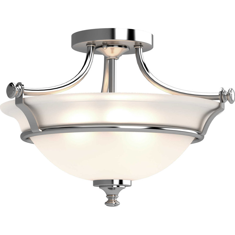 Red Barrel Studio V3202 Tes 2-Light 17"W Chrome Semi-Flush Ceiling Fixture with Frosted Bowl Glass