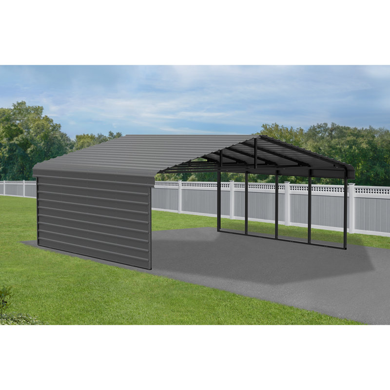 20' x 20' Eggshell Galvanized Steel Carport Kit with Black Frame