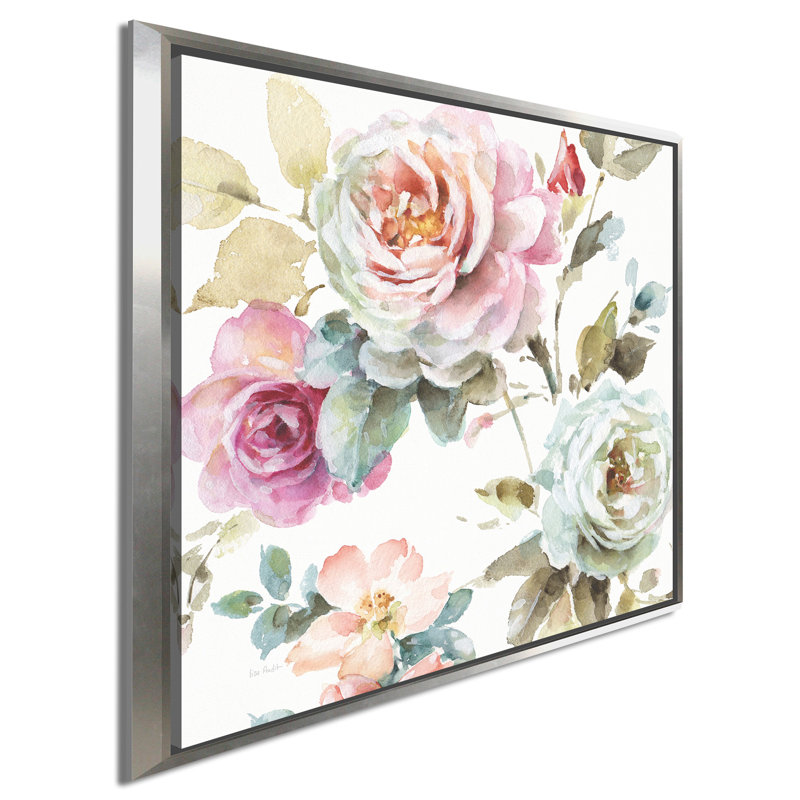 «Beautiful Romance V», reproduction de peinture à l'aquarelle, H 27,5 po x l 27,5 po x P 2 po, Cadre flottant argent