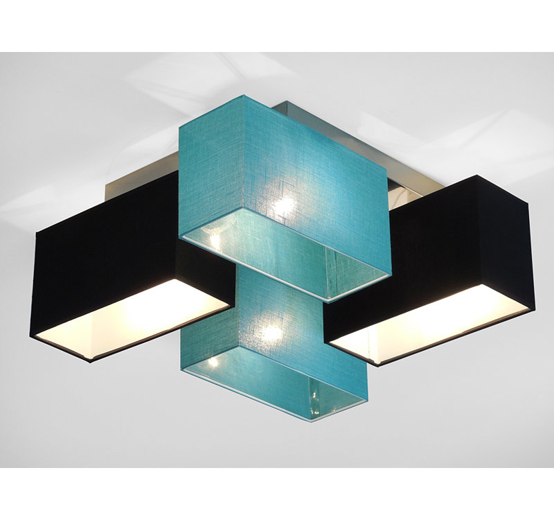 Seaton Semi Flush Mount, Turquoise/Black, Dark brown