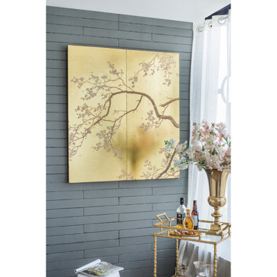 De 2 panneaux muraux décoratifs en forme de fleur de cerisier, 21,5 po x 47 po, pour le salon, la salle à manger, la chambre à coucher, thème de la nature, décor rose doré, 21,5 po x 47 po, inspiré de la maison,