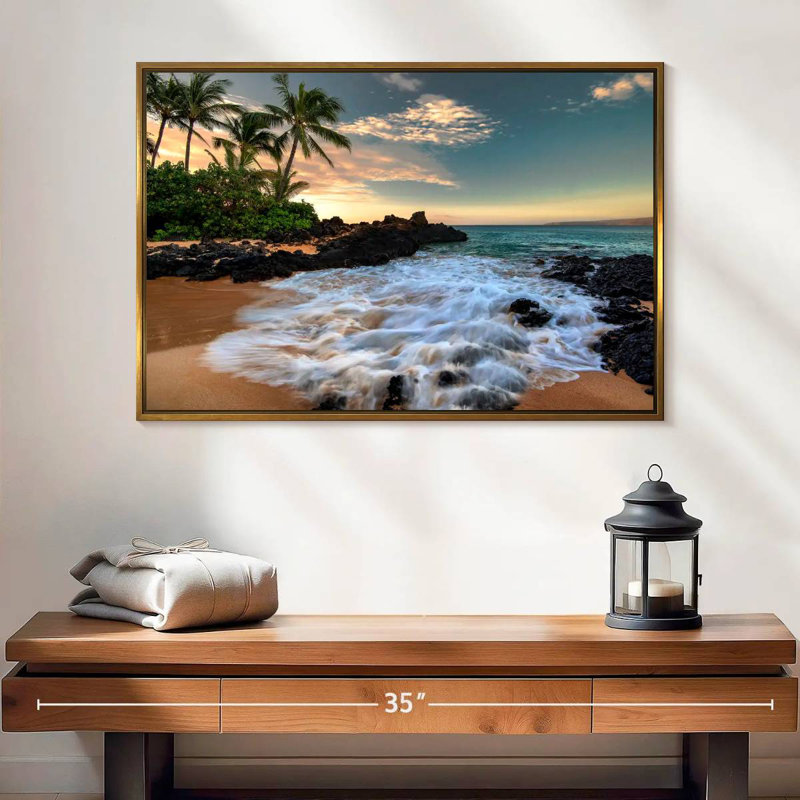 Maui, baie de Makena, Borasisi, 25 po x 17 po, Cadre flottant doré