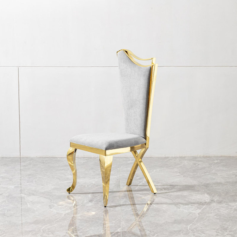 Ensemble de 2 chaises de salle à manger en acier inoxydable à haut dossier et tissu gris