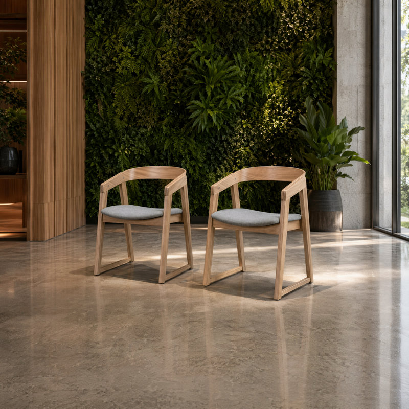 Chaise de salle à manger à accoudoirs en bois massif avec dossier incurvé, Chêne