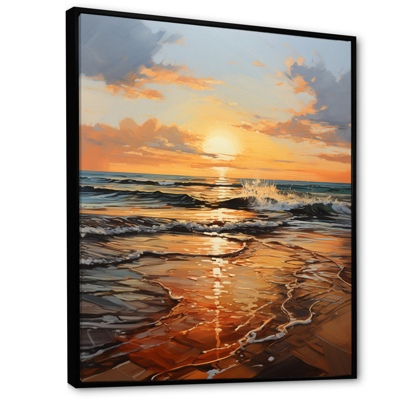 Impression sur toile orange, bleu sarcelle, lever de soleil sur la plage I - lever de soleil, 20" H x 12" W