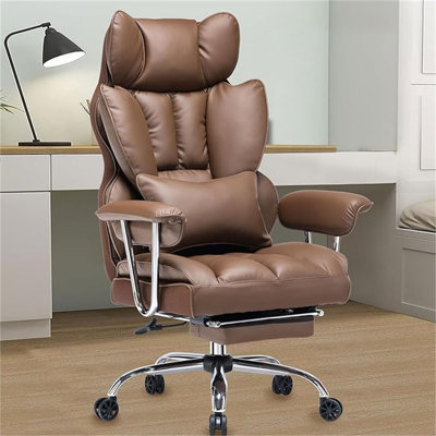 Efomao Desk Office Chair 400LBS, Big and Tall Office Chair, PU Leather Computer Chair, Executive Office Chair with Leg Rest and Lumbar Support, Black Office Chair
