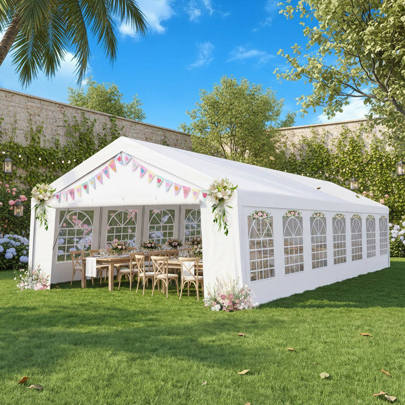 Tente de réception résistante et imperméable 20 x 50 pi, avec parois latérales, sac de sable intégré, grand pavillon de jardin à baldaquin pour le mariage et la cour