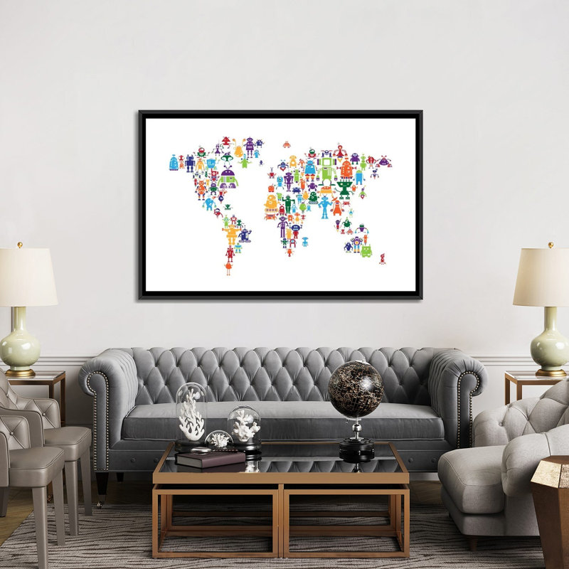 « world map series : arc-en-ciel », impression sur toile tendue, H 40 po x l 60 po x P 1,5 po, Toile avec cadre noir