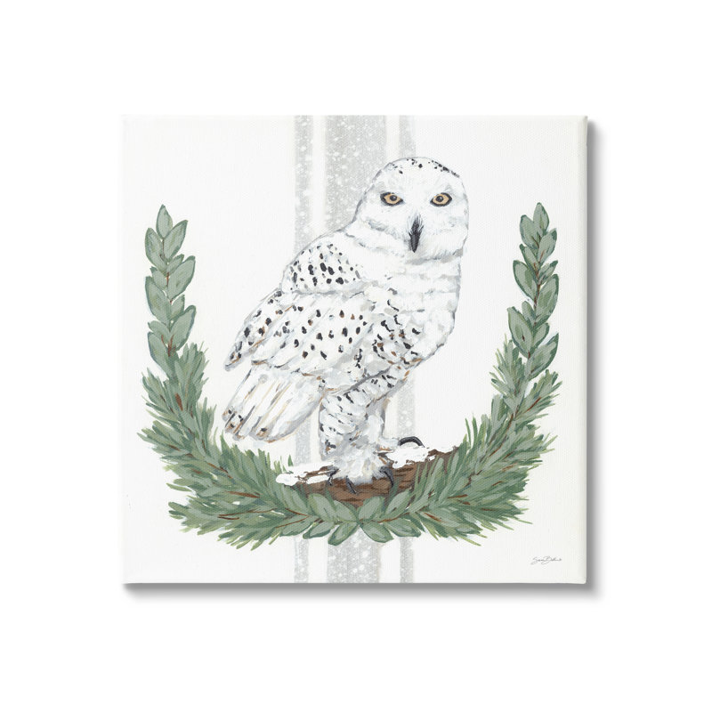 Illustration de charmants lauriers entourant un hibou des neiges par Sara Baker - dessin, Toile tendue