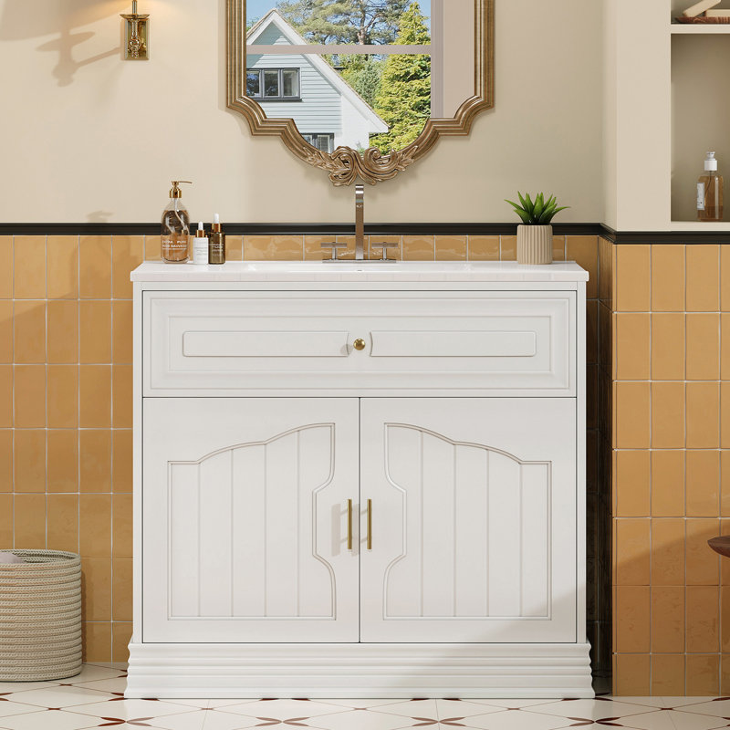 Meuble-lavabo 36 po avec lavabo en céramique, Blanc