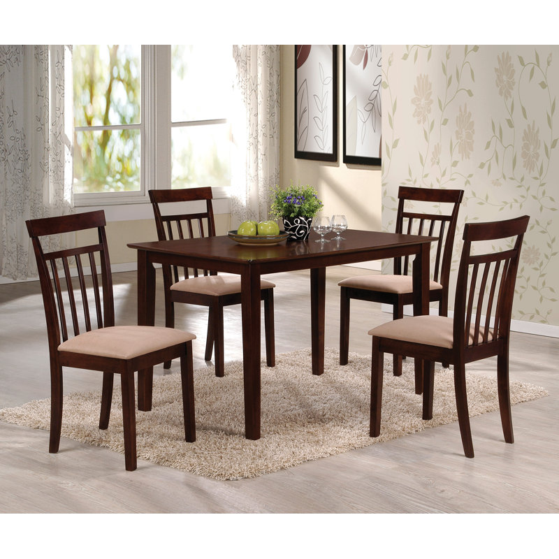 5-Piece Wood Dining Set With Rectangular Table And Slat Back Chairs – Espresso Finish, Cushioned Seats, Ideal For Apartments, Kitchens, Breakfast Nooks, And Smaller Dining Spaces