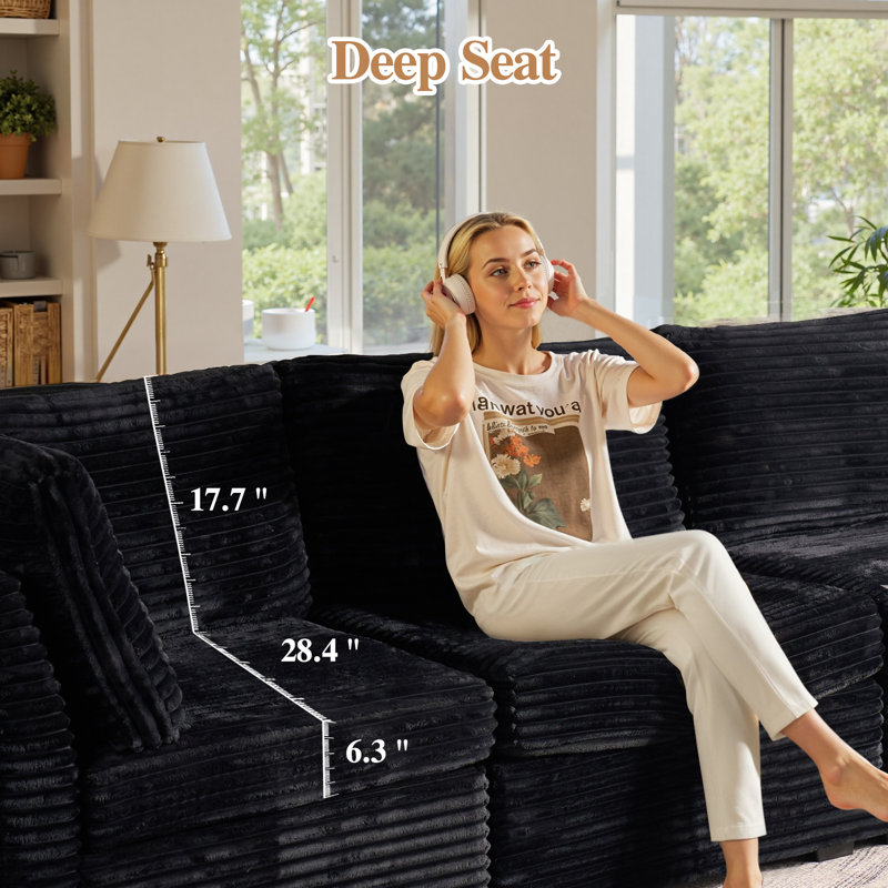 5 - Piece Modular Upholstery Sectional Sofa, Black Polyester