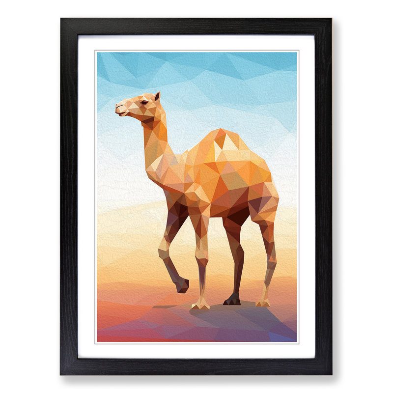 Camel Geometric - Single Picture Frame Print on Wood, Black Framed, 64cm H x 46cm W x 2cm D