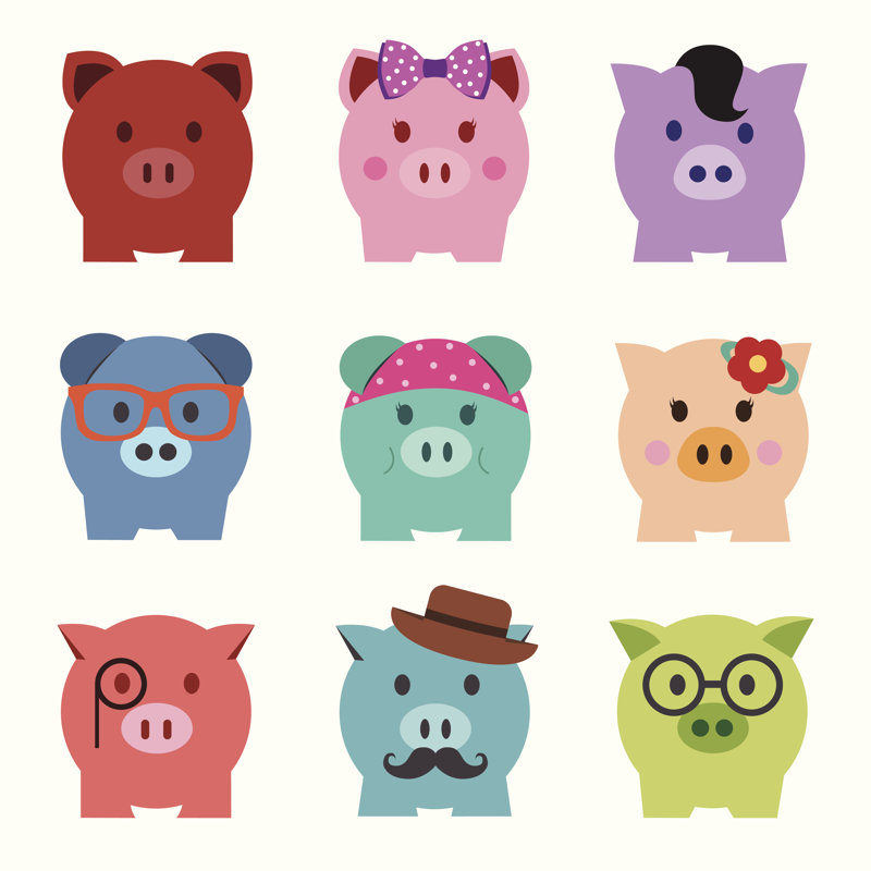 Colorful Piggy Banks - Wrapped Canvas Print, 30cm H x 30cm W x 3.8 cm D