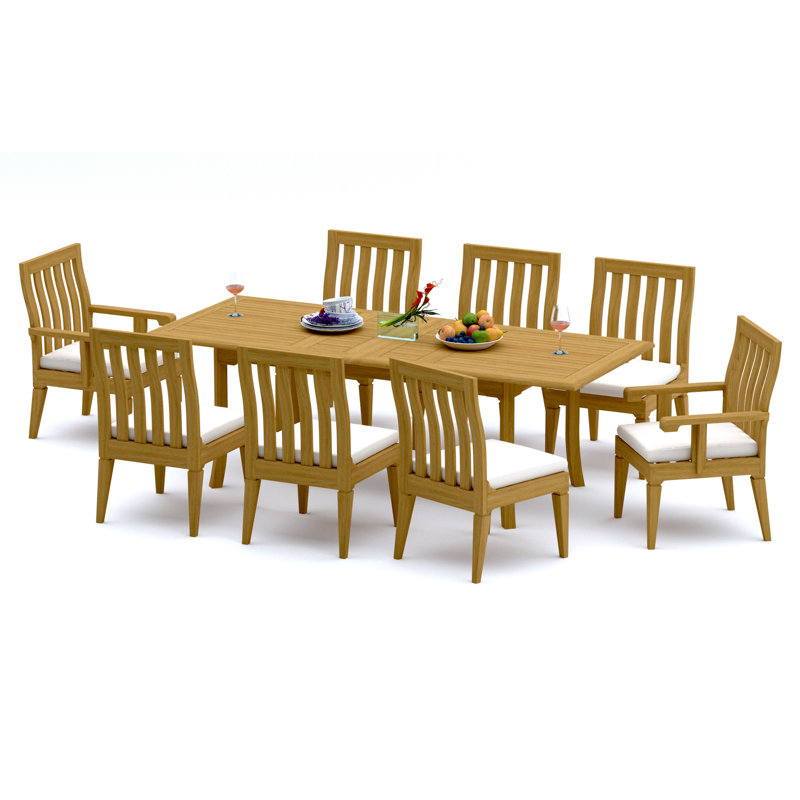 Ensemble de salle à manger 7 pièces en bois de teck de qualité A: table rectangulaire à double extension de 94 po et 6 chaises Caranas (2 et 4 chaises sans accoudoirs) # 11Ca2002